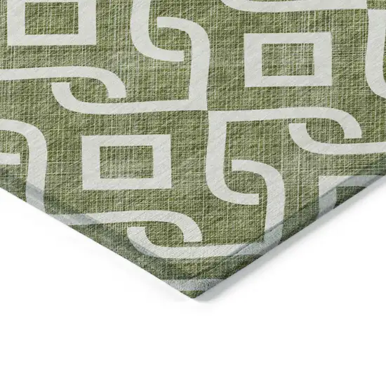 Olive Green And Ivory Geometric Washable Indoor Outdoor Area Rug Photo 4