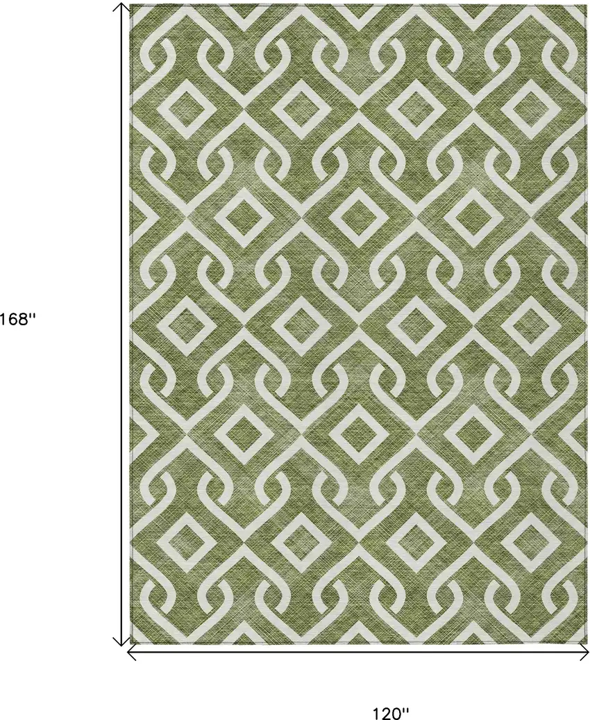 Olive Green And Ivory Geometric Washable Indoor Outdoor Area Rug Photo 3