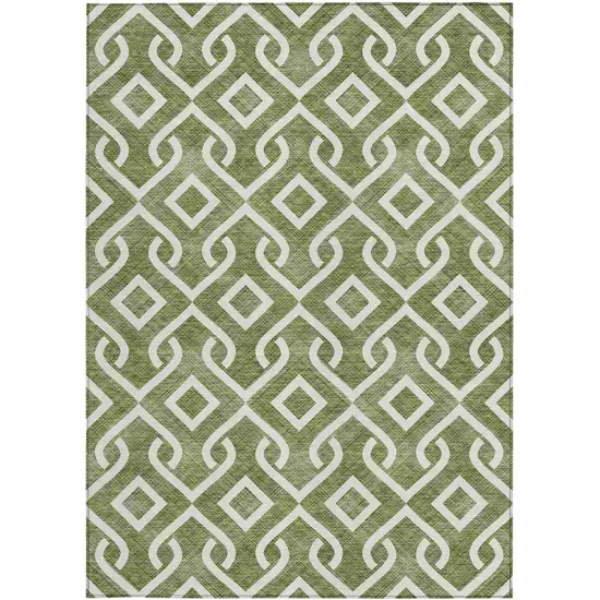 Olive Green And Ivory Geometric Washable Indoor Outdoor Area Rug Photo 7