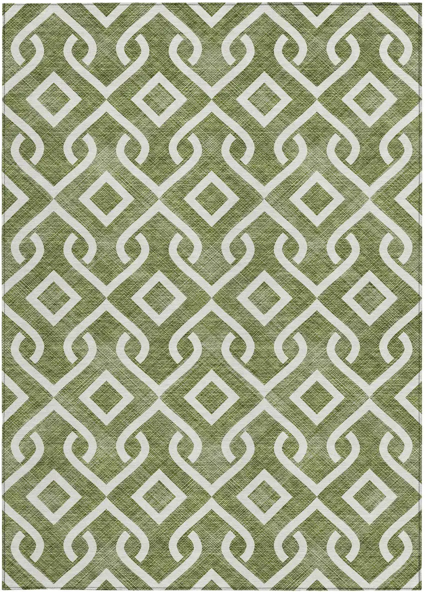 Olive Green And Ivory Geometric Washable Indoor Outdoor Area Rug Photo 7