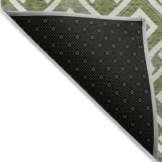 Olive Green And Ivory Geometric Washable Indoor Outdoor Area Rug Photo 5