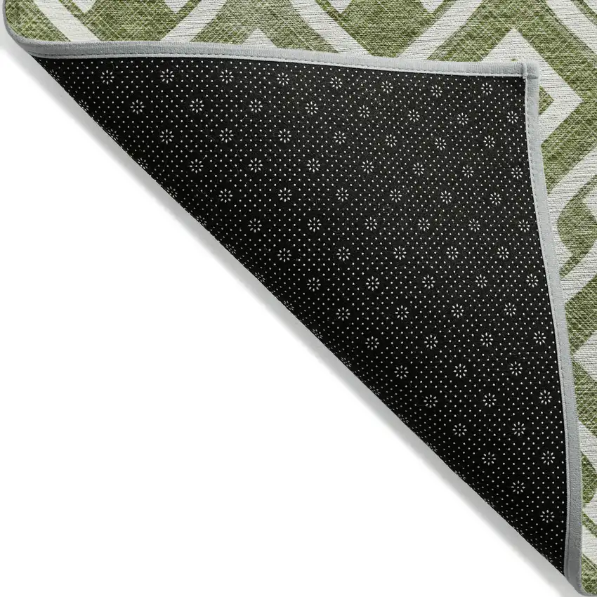 Olive Green And Ivory Geometric Washable Indoor Outdoor Area Rug Photo 5