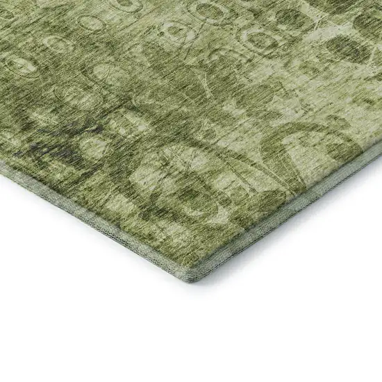 Olive Green And Ivory Ikat Washable Area Rug With UV Protection Photo 6