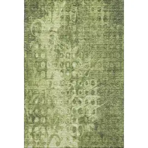 Photo of Olive Green And Ivory Ikat Washable Area Rug With UV Protection