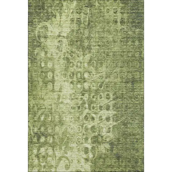 Olive Green And Ivory Ikat Washable Area Rug With UV Protection Photo 1