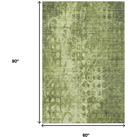 Olive Green And Ivory Ikat Washable Area Rug With UV Protection Photo 9