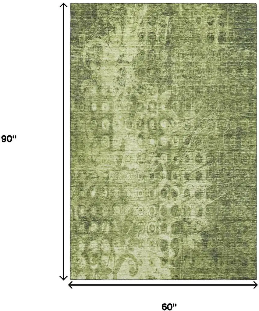 Olive Green And Ivory Ikat Washable Area Rug With UV Protection Photo 9