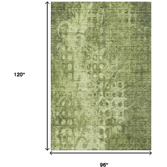 Olive Green And Ivory Ikat Washable Area Rug With UV Protection Photo 3