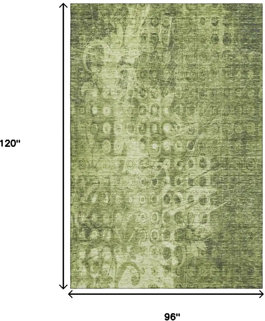 Olive Green And Ivory Ikat Washable Area Rug With UV Protection Photo 3