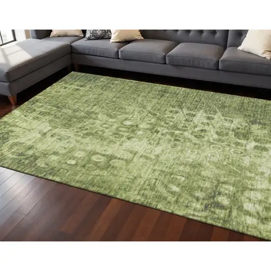 Olive Green And Ivory Ikat Washable Area Rug With UV Protection Photo 2