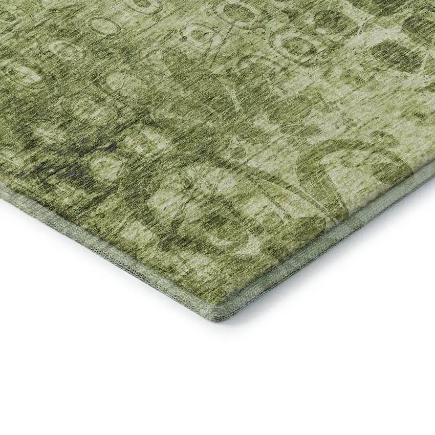 Olive Green And Ivory Ikat Washable Area Rug With UV Protection Photo 6