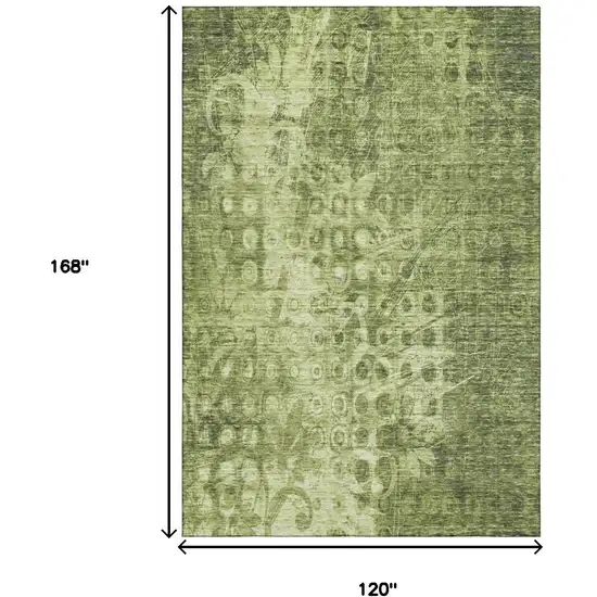 Olive Green And Ivory Ikat Washable Area Rug With UV Protection Photo 9