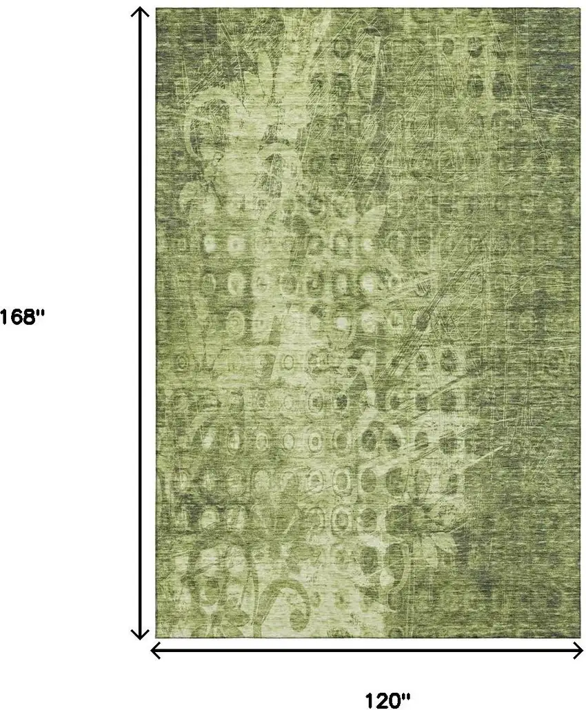 Olive Green And Ivory Ikat Washable Area Rug With UV Protection Photo 9