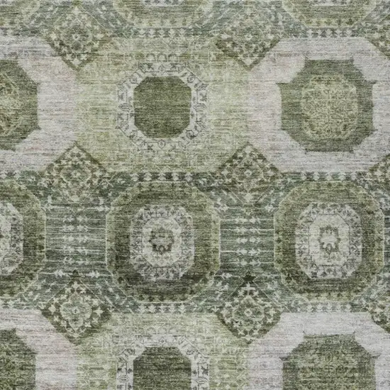 Olive Green And Ivory Medallion Washable Indoor Outdoor Area Rug Photo 3