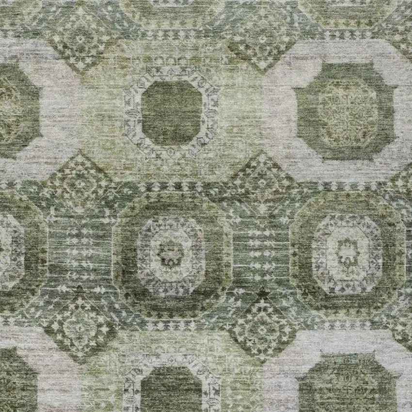 Olive Green And Ivory Medallion Washable Indoor Outdoor Area Rug Photo 3