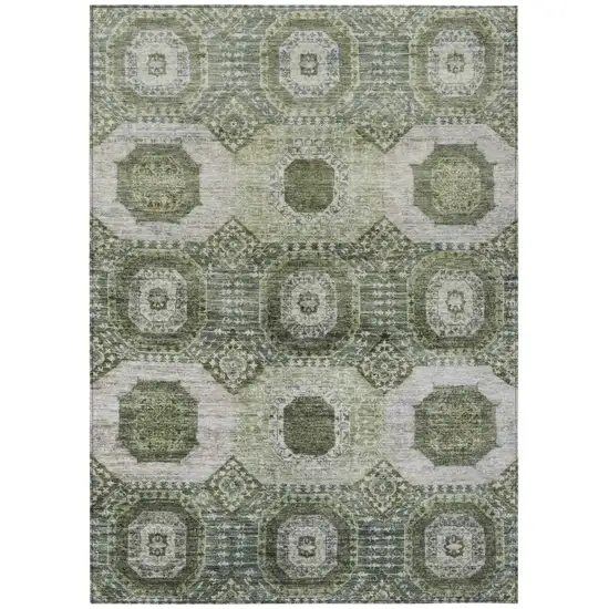 Olive Green And Ivory Medallion Washable Indoor Outdoor Area Rug Photo 1