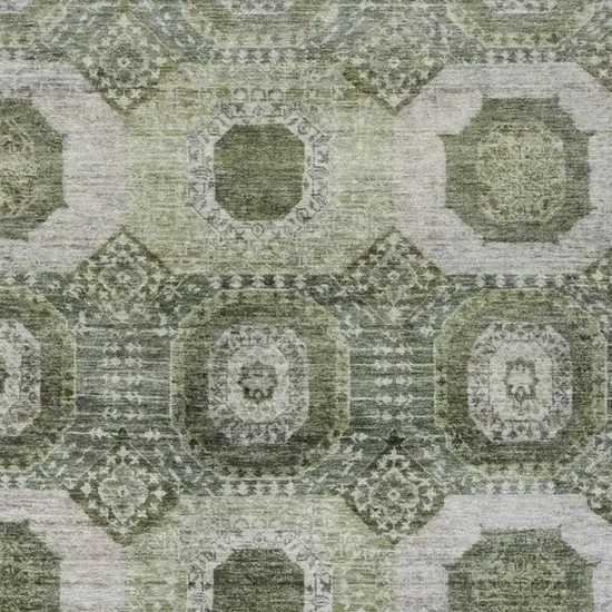 Olive Green And Ivory Medallion Washable Indoor Outdoor Area Rug Photo 4
