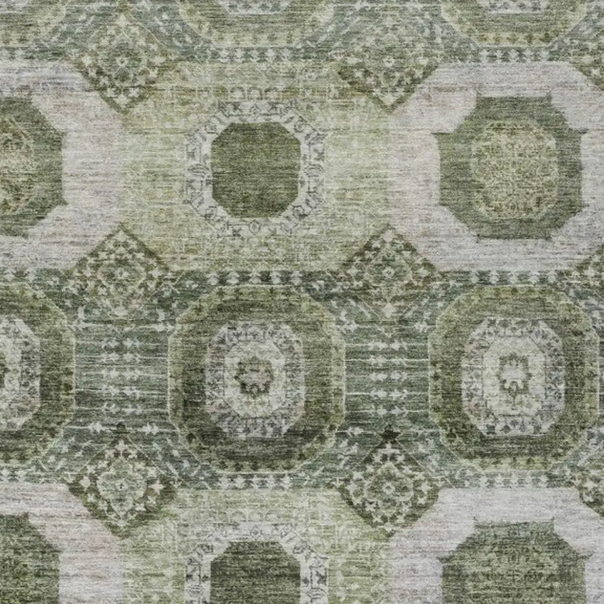 Olive Green And Ivory Medallion Washable Indoor Outdoor Area Rug Photo 4