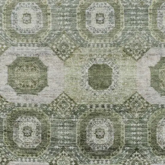 Olive Green And Ivory Medallion Washable Indoor Outdoor Area Rug Photo 9
