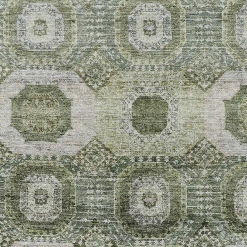 Olive Green And Ivory Medallion Washable Indoor Outdoor Area Rug Photo 9