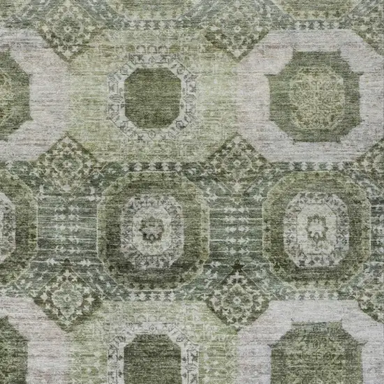 Olive Green And Ivory Medallion Washable Indoor Outdoor Area Rug Photo 4