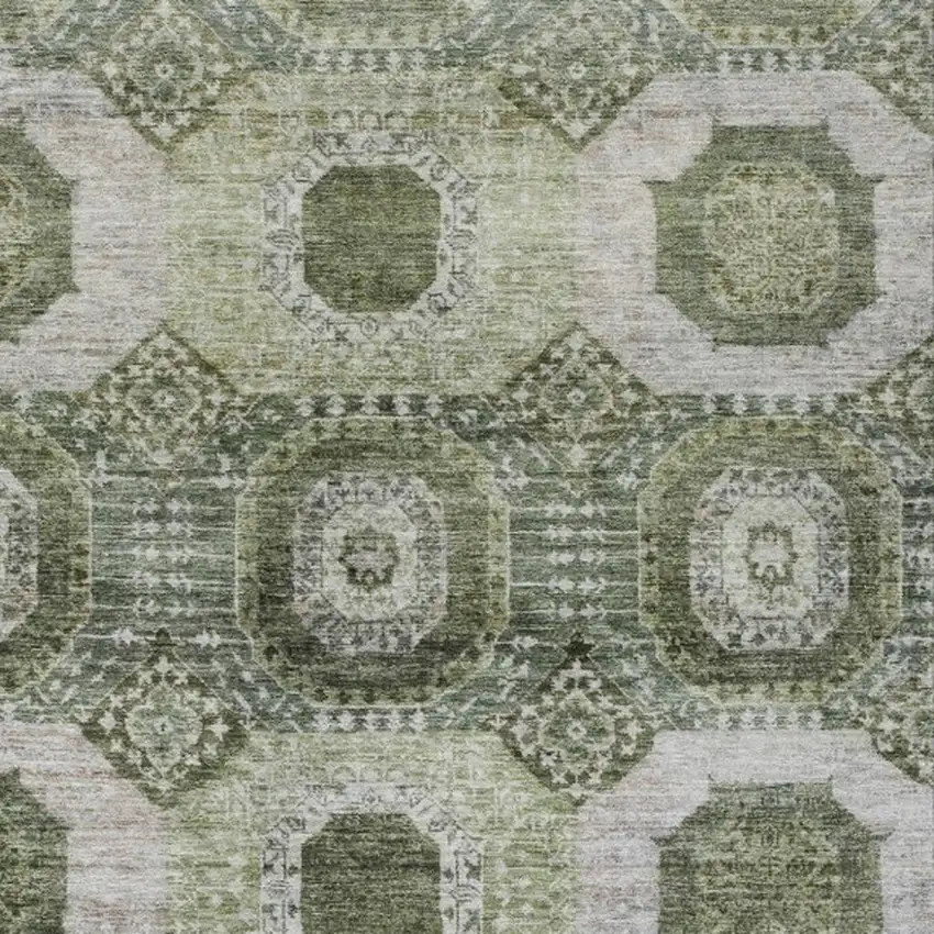 Olive Green And Ivory Medallion Washable Indoor Outdoor Area Rug Photo 4