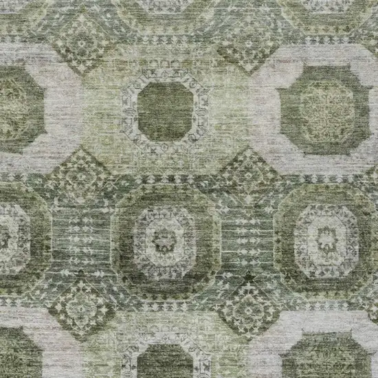 Olive Green And Ivory Medallion Washable Indoor Outdoor Area Rug Photo 3