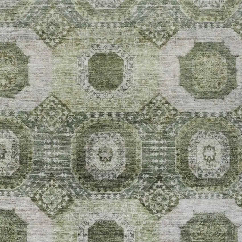 Olive Green And Ivory Medallion Washable Indoor Outdoor Area Rug Photo 3