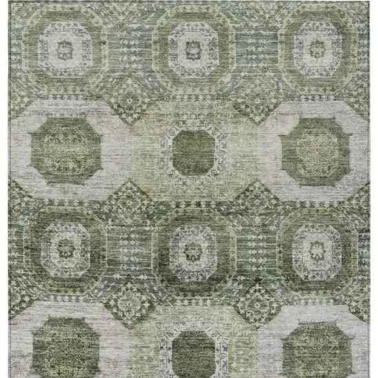 Olive Green And Ivory Medallion Washable Indoor Outdoor Area Rug Photo 4