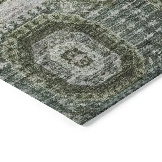 Olive Green And Ivory Medallion Washable Indoor Outdoor Area Rug Photo 9