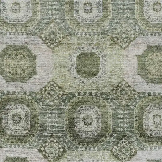 Olive Green And Ivory Medallion Washable Indoor Outdoor Area Rug Photo 4