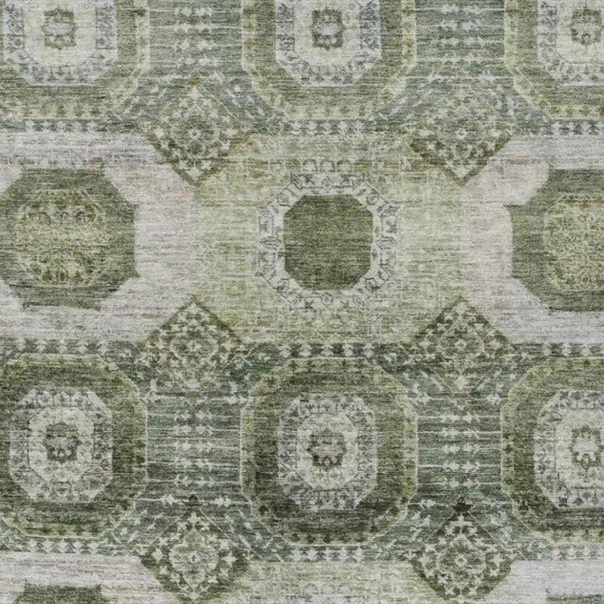 Olive Green And Ivory Medallion Washable Indoor Outdoor Area Rug Photo 4