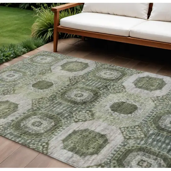 Olive Green And Ivory Medallion Washable Indoor Outdoor Area Rug Photo 2