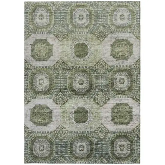 Olive Green And Ivory Medallion Washable Indoor Outdoor Area Rug Photo 3