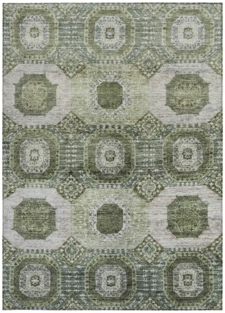 Olive Green And Ivory Medallion Washable Indoor Outdoor Area Rug Photo 3