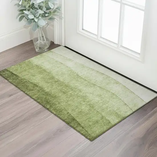 Olive Green And Ivory Ombre Washable Area Rug With UV Protection Photo 1