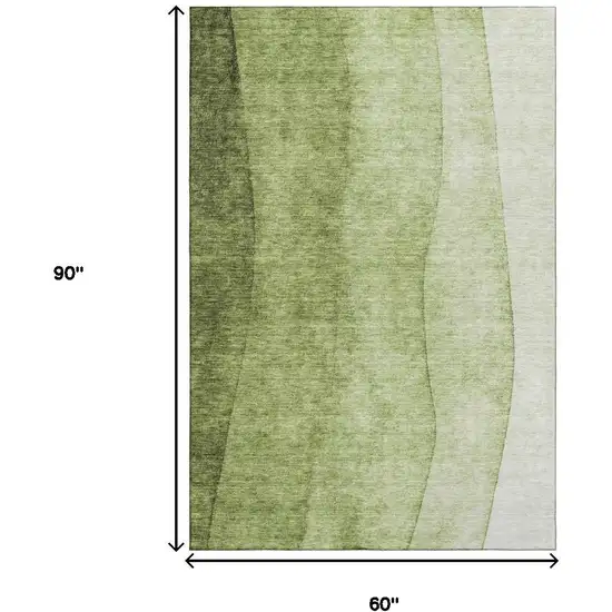 Olive Green And Ivory Ombre Washable Area Rug With UV Protection Photo 3