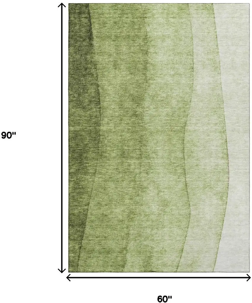 Olive Green And Ivory Ombre Washable Area Rug With UV Protection Photo 3