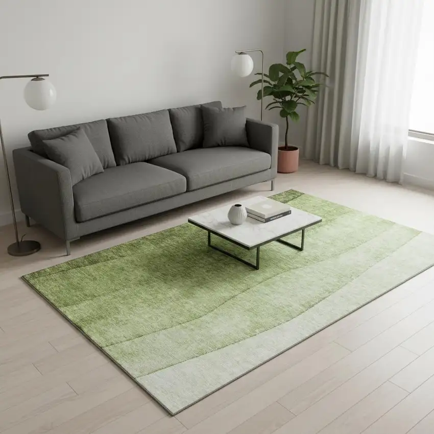 Olive Green And Ivory Ombre Washable Area Rug With UV Protection Photo 2