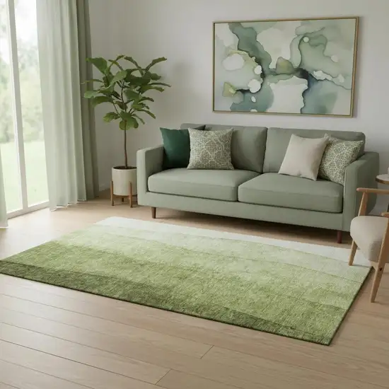 Olive Green And Ivory Ombre Washable Area Rug With UV Protection Photo 1