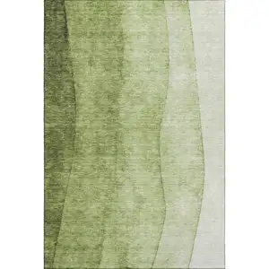Photo of Olive Green And Ivory Ombre Washable Area Rug With UV Protection