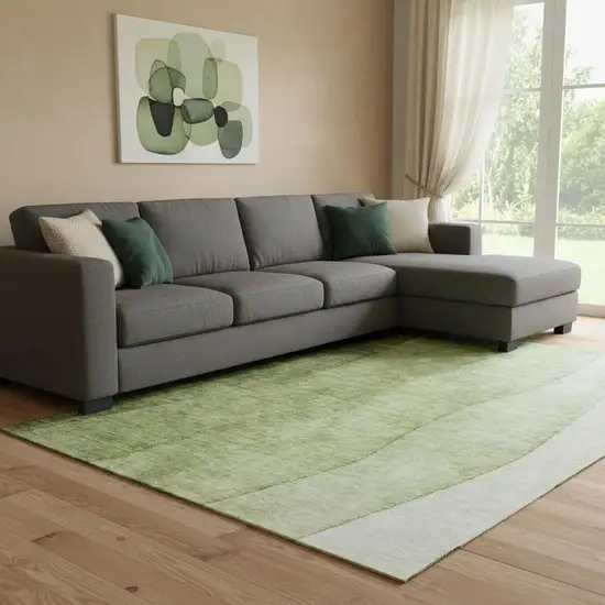 Olive Green And Ivory Ombre Washable Area Rug With UV Protection Photo 1