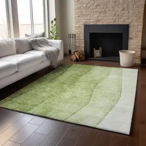 Photo of Olive Green And Ivory Ombre Washable Area Rug With UV Protection