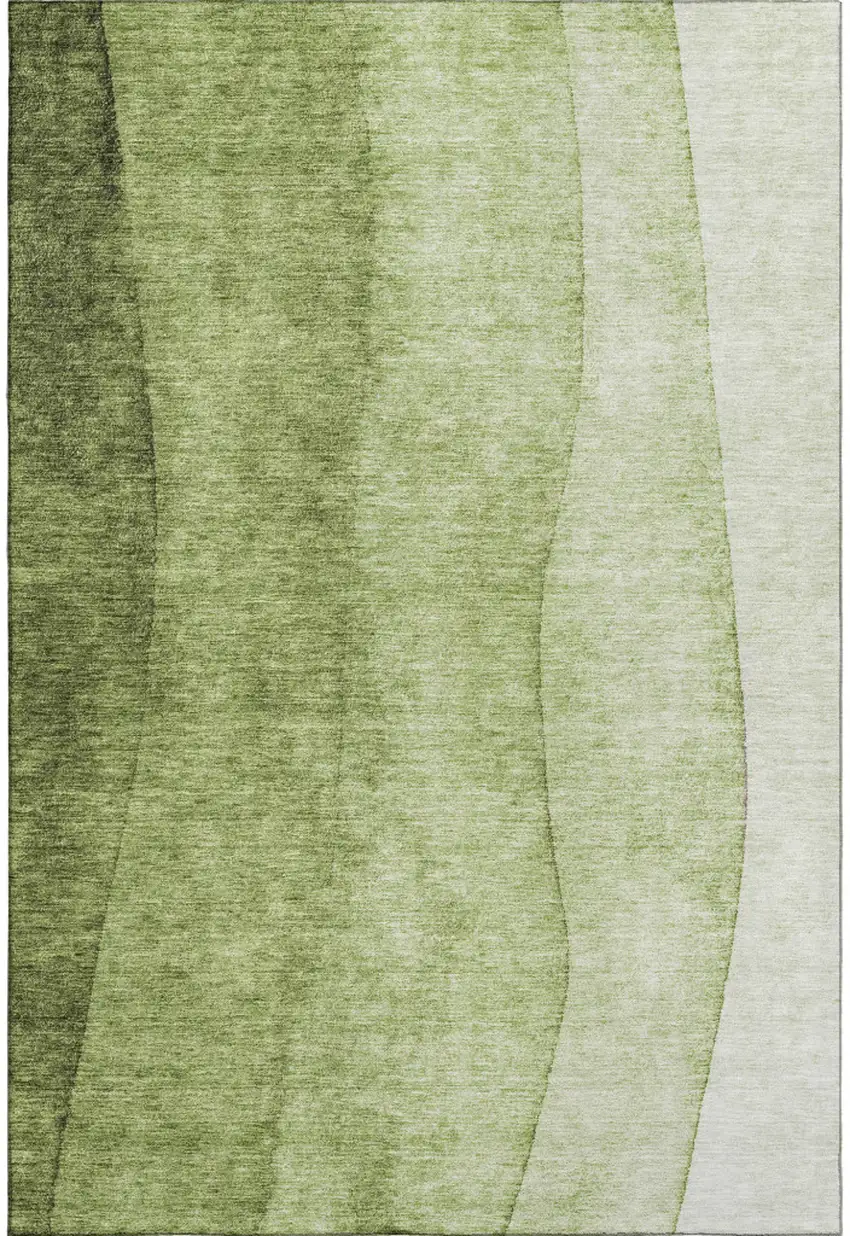 Olive Green And Ivory Ombre Washable Area Rug With UV Protection Photo 1
