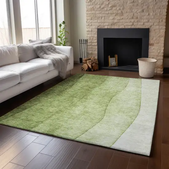 Olive Green And Ivory Ombre Washable Area Rug With UV Protection Photo 6