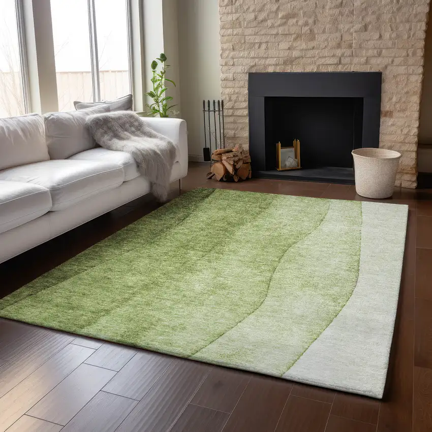 Olive Green And Ivory Ombre Washable Area Rug With UV Protection Photo 6