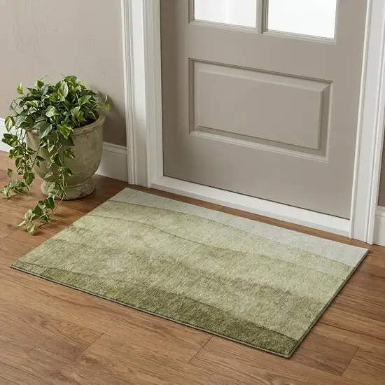 Olive Green And Ivory Ombre Washable Area Rug With UV Protection Photo 1