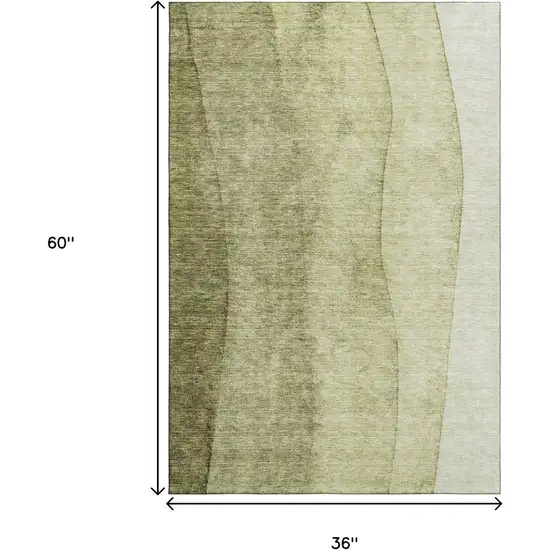 Olive Green And Ivory Ombre Washable Area Rug With UV Protection Photo 7