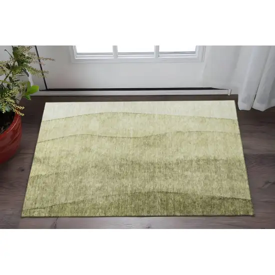 Olive Green And Ivory Ombre Washable Area Rug With UV Protection Photo 3