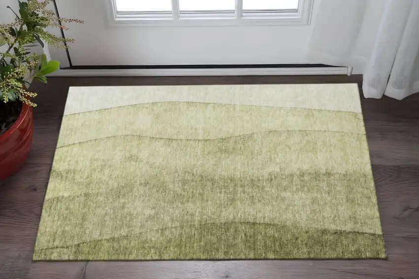 Olive Green And Ivory Ombre Washable Area Rug With UV Protection Photo 3